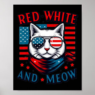 Red White And Meow Cat American Flag 4th Of July M Poster