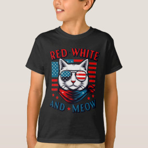 Red White And Meow Cat American Flag 4th Of July M T-Shirt