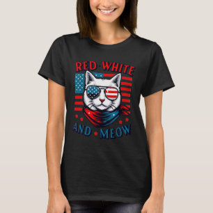Red White And Meow Cat American Flag 4th Of July M T-Shirt