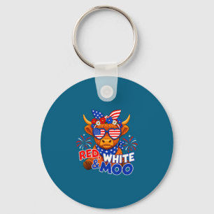 Red white and moo funny patriotic highland cow usa key ring