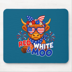 Red white and moo funny patriotic highland cow usa mouse pad
