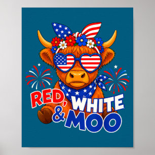Red white and moo funny patriotic highland cow usa poster