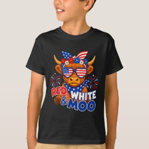 Red White And Moo Funny Patriotic Highland Cow Usa T-Shirt