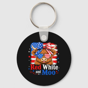 Red White And Moo Highland Patriotic Fpirate Hero Key Ring