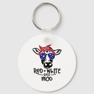 Red White and Moo Patriotic Cow Fourth of July Key Ring