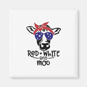 Red White and Moo Patriotic Cow Fourth of July Magnet