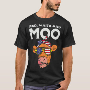 Red White And Moo Patriotic Cow Usa Flag 4th Of T-Shirt