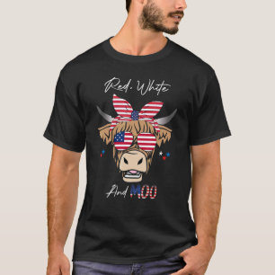 Red White And Moo Patriotic Cow Usa Flag 4th Of T-Shirt