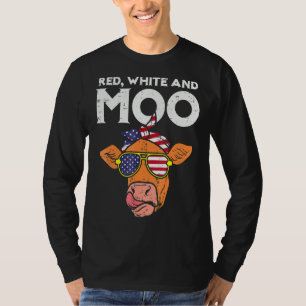 Red White And Moo Patriotic Cow Usa Flag 4th Of T-Shirt