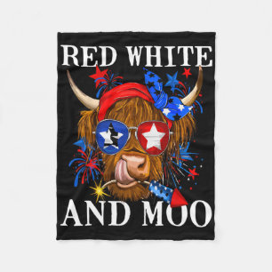 Red White And Moo Patriotic Cow Usa Flag Funny 4th Fleece Blanket