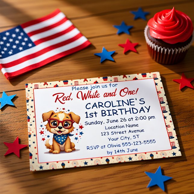 Red White And One Patriotic Puppy Invitation (Creator Uploaded)