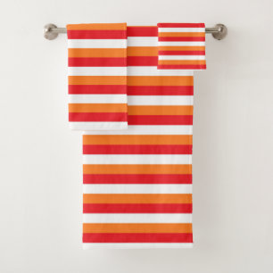 Red, White and Orange Stripes Bath Towel Set