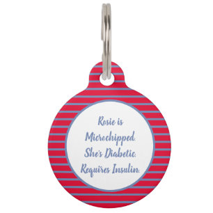 Red, White, and Periwinkle Striped Pet ID Tag