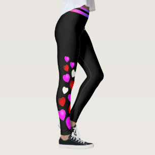 Red White and Pink Hearts (editable) Leggings