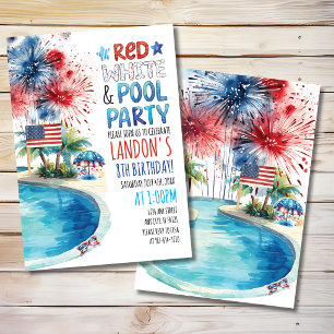 Red, White and Pool Party Patriotic Birthday Invitation