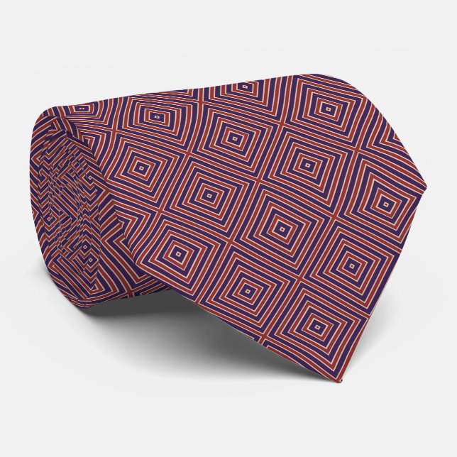 Red White And Purple Striped Diamond Pattern  Tie (Rolled)