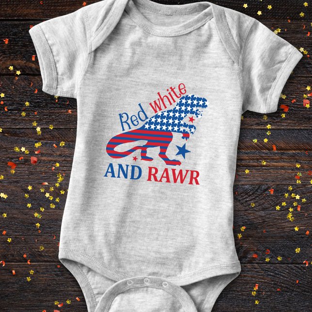 Red White and Rawr 4th of July Dinosaur Baby Bodysuit (Creator Uploaded)