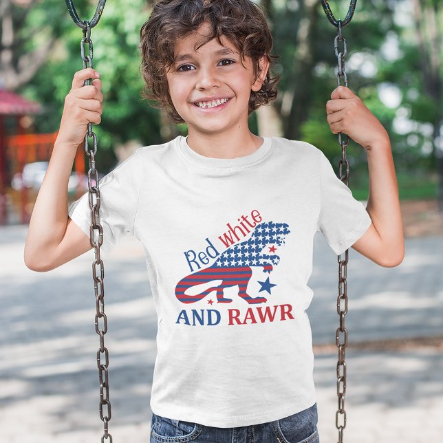 Red White and Rawr 4th of July Dinosaur Kid T-Shirt (Creator Uploaded)