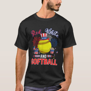 Red White And Softball 4th Of July Sports Lover Pr T-Shirt