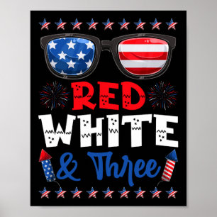 Red White And Three 3rd Birthday Usa American Flag Poster
