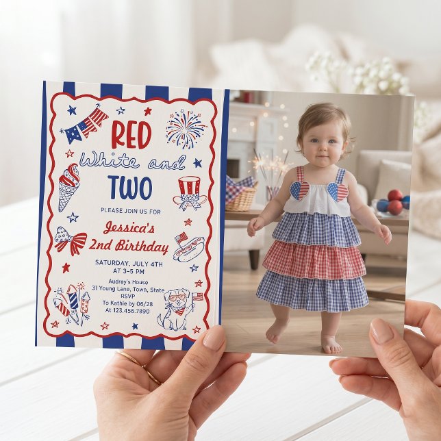 Red White and Two 2rd Birthday Photo Invitation (Creator Uploaded)