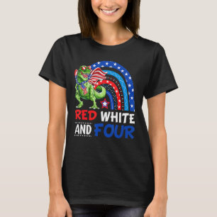 Red White And Two 4th Birthday 4th Of July Dinosau T-Shirt