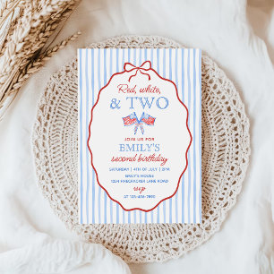 Red White and Two 4th of July 2nd Birthday Invitation