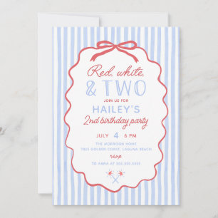 Red White and Two 4th of July 2nd Birthday Invitation