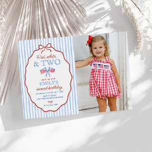 Red White and Two 4th of July 2nd Birthday Photo Invitation