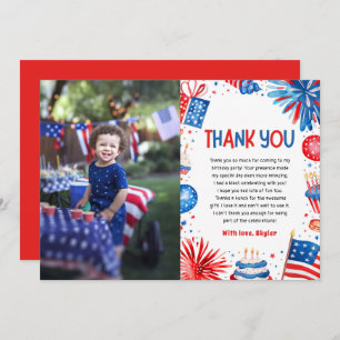 Red White and Two 4th Of July Birthday Party Thank You Card