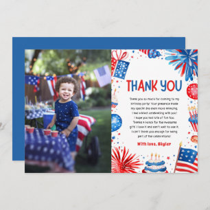 Red White and Two 4th Of July Birthday Thank you Invitation