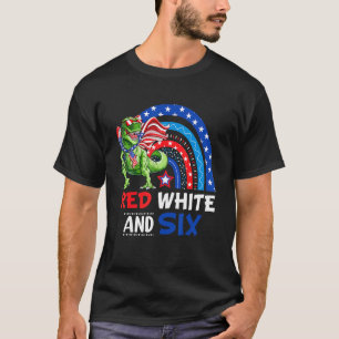 Red White And Two 6th Birthday 4th Of July Dinosau T-Shirt