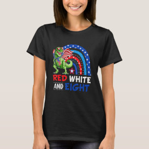 Red White And Two 8th Birthday 4th Of July Dinosau T-Shirt