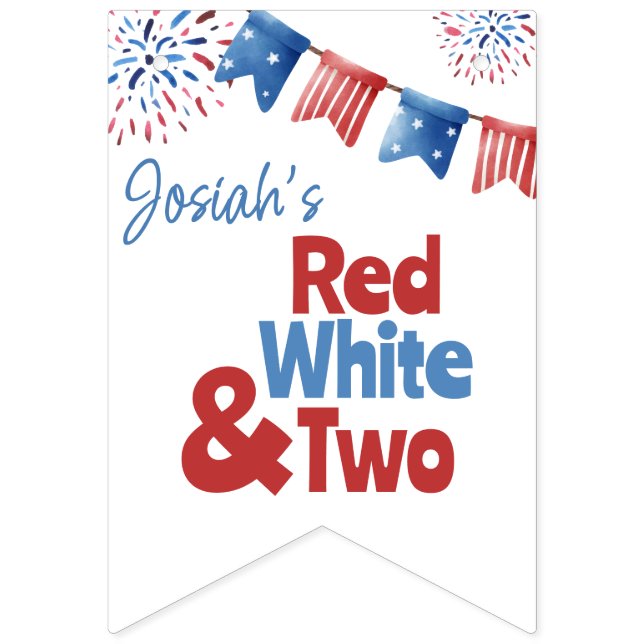 Red White and Two Birthday Party Banner (First Flag)