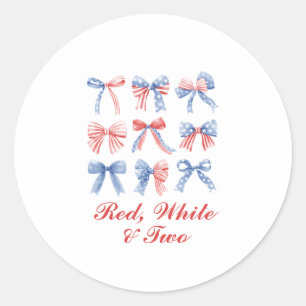 Red, White and Two Bows fourth of July birthday Classic Round Sticker