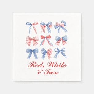 Red, White and Two Bows fourth of July birthday Napkin