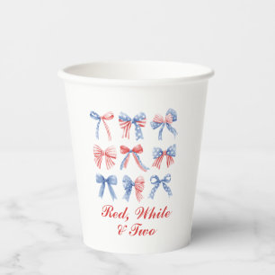 Red, White and Two Bows fourth of July birthday Paper Cups