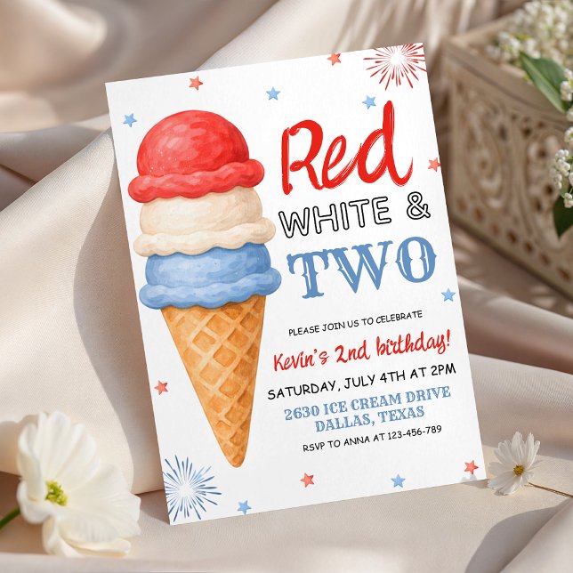 Red White and Two Ice Cream Birthday Invite (Creator Uploaded)
