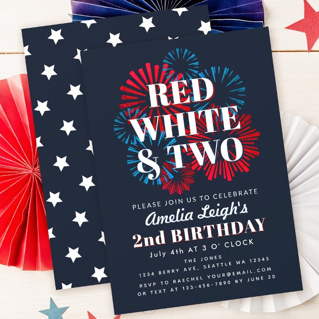 Red White and Two July 4th Kids 2nd Birthday Invitation (Creator Uploaded)