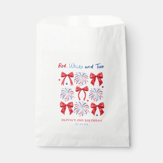 Red White and Two July Girl 2nd Birthday Treats Favour Bags (Front)