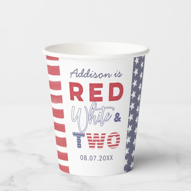 Red White And Two Outdoors 2nd Birthday Party Paper Cups (Back)