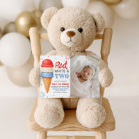 Red White and Two Photo 2nd Birthday Invite