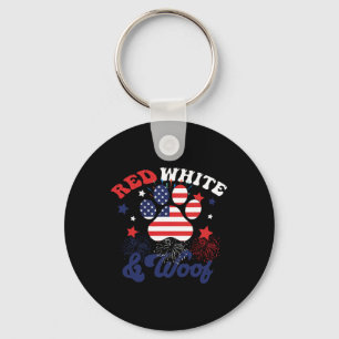 Red White And Woof Patriotic Dog Lover Usa Flag 4t Key Ring