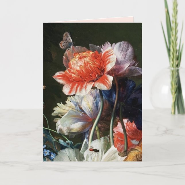 RED WHITE ANEMONES,BUTTERFLY,TULIP Valentine's Day Holiday Card (Front)