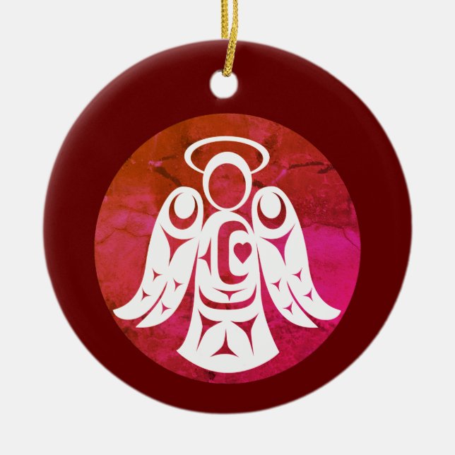 Red-White Angel Ceramic Tree Decoration (Front)