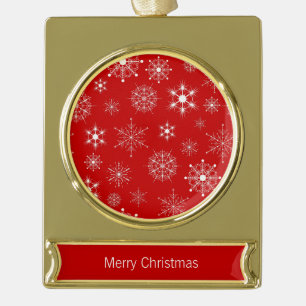 Red & White Assorted Christmas Snowflakes Pattern Gold Plated Banner Ornament