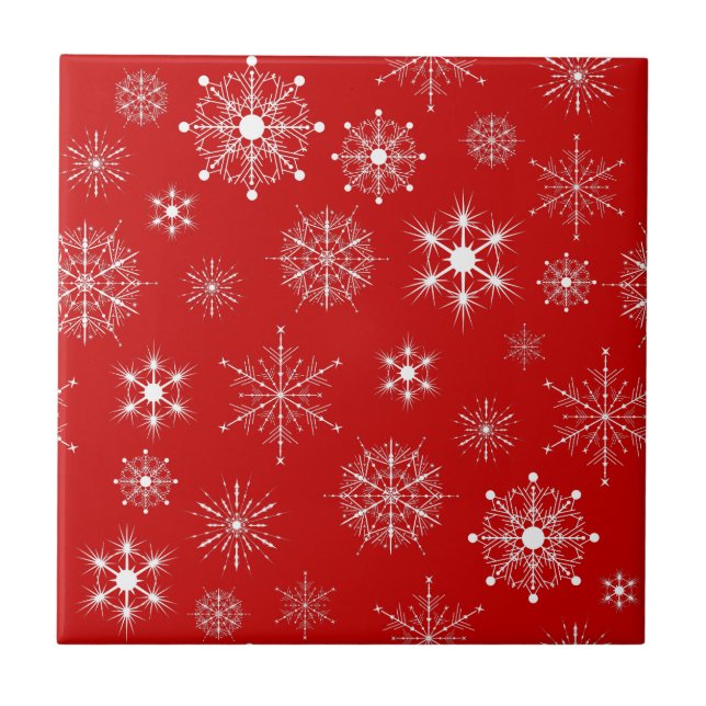 Red & White Assorted Christmas Snowflakes Pattern Tile (Front)