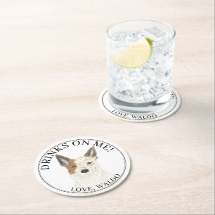 Red & White Australian Cattledog Heeler Wedding Round Paper Coaster