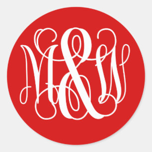 Red White B&G Vine Script Monogram DIY BG Classic Round Sticker