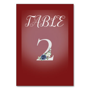 Red & White Background with Blue and White Flowers Table Number